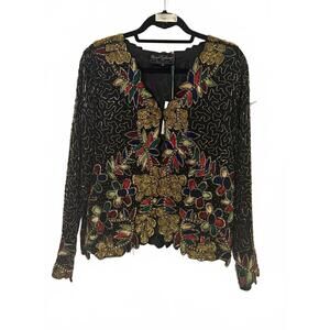 Vintage 70s Silk Beaded Embroidered Blouse